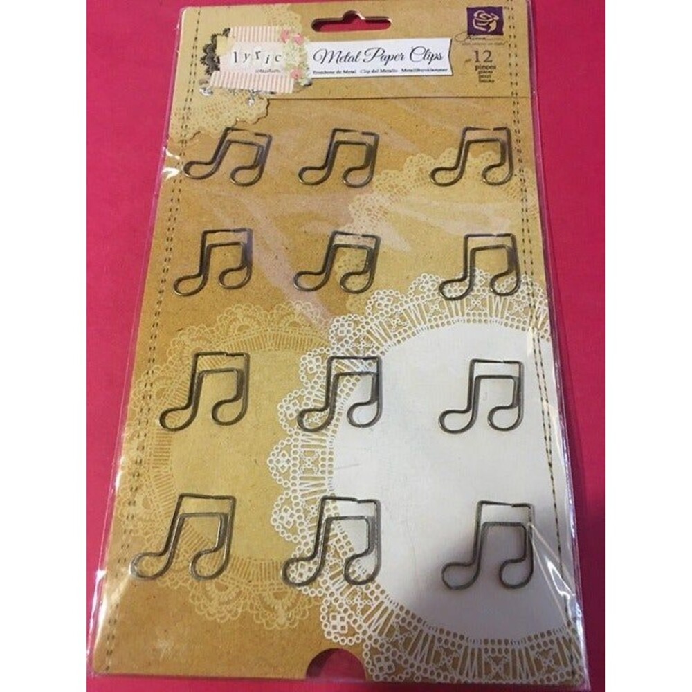 Prima Metal Paper Clips Jumbo Golden Music Note 12 pieces Embellish Scrapbook
